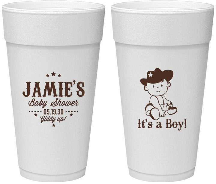 Personalized Baby Shower 24 oz Foam Cups - Cowboy It’s A Boy | 90078