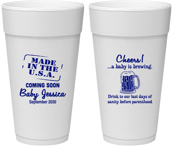 Personalized Baby Shower 24 oz Foam Cups - Made In The Usa | 90079