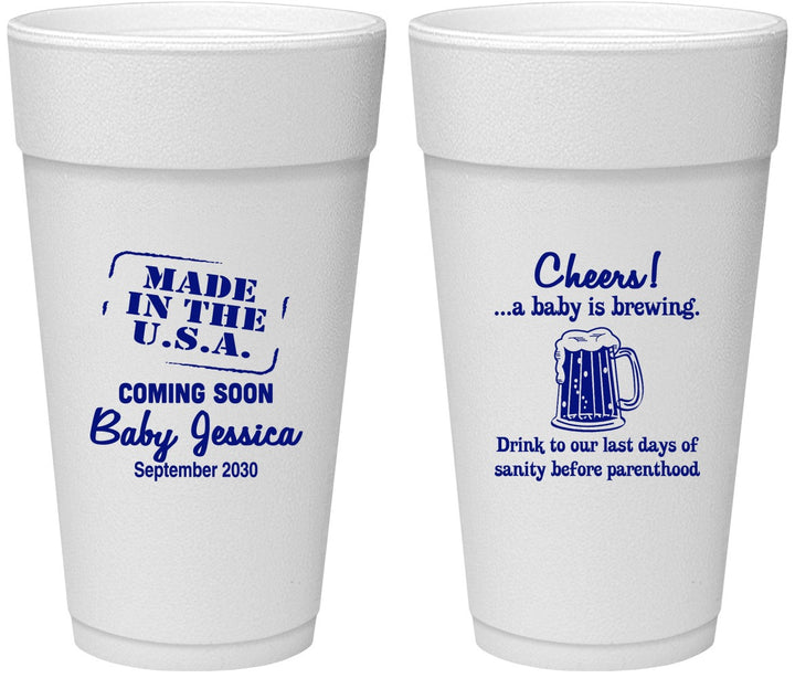 Personalized Baby Shower 24 oz Foam Cups - Made In The Usa | 90079