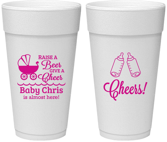 Personalized Baby Shower 24 oz Foam Cups - Raise A Beer | 90081