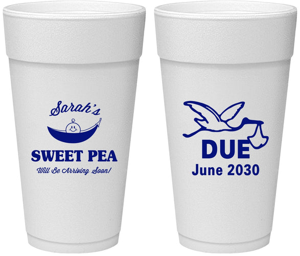 Personalized Baby Shower 24 oz Foam Cups - Sweat Pea Stork | 90084