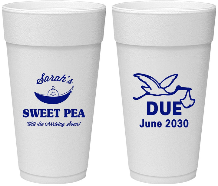 Personalized Baby Shower 24 oz Foam Cups - Sweat Pea Stork | 90084