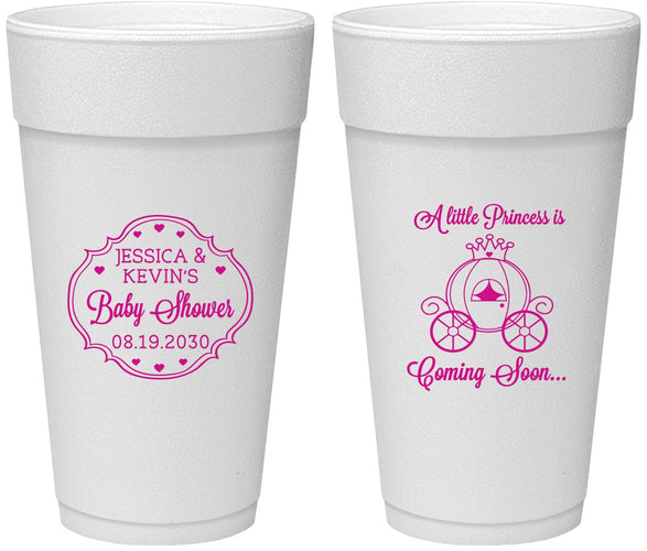 Personalized Baby Shower 24 oz Foam Cups - Princess Coming Soon | 90085