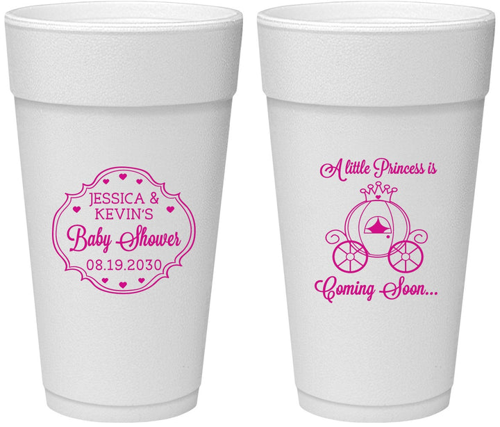 Personalized Baby Shower 24 oz Foam Cups - Princess Coming Soon | 90085