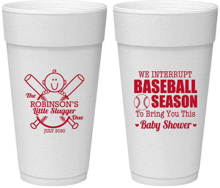 Personalized Baby Shower 24 oz Foam Cups - Baseball | 90090