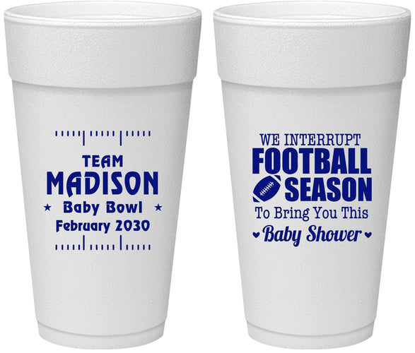 Personalized Baby Shower 24 oz Foam Cups - Football | 90091