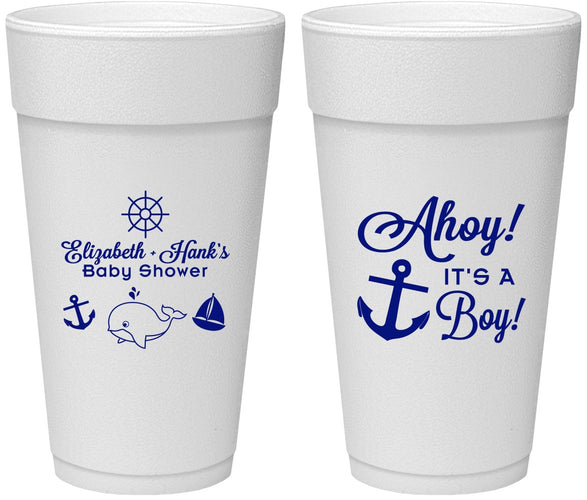 Personalized Baby Shower 24 oz Foam Cups - Nautical Ahoy It’s A Boy | 90093