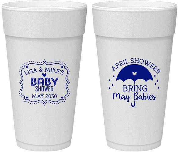Personalized Baby Shower 24 oz Foam Cups - April Showers May Babies | 90096