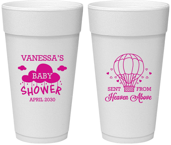 Personalized Baby Shower 24 oz Foam Cups - Hot Air Balloon | 90097