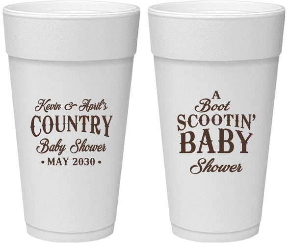 Personalized Baby Shower 24 oz Foam Cups - Boot Scootin | 90100