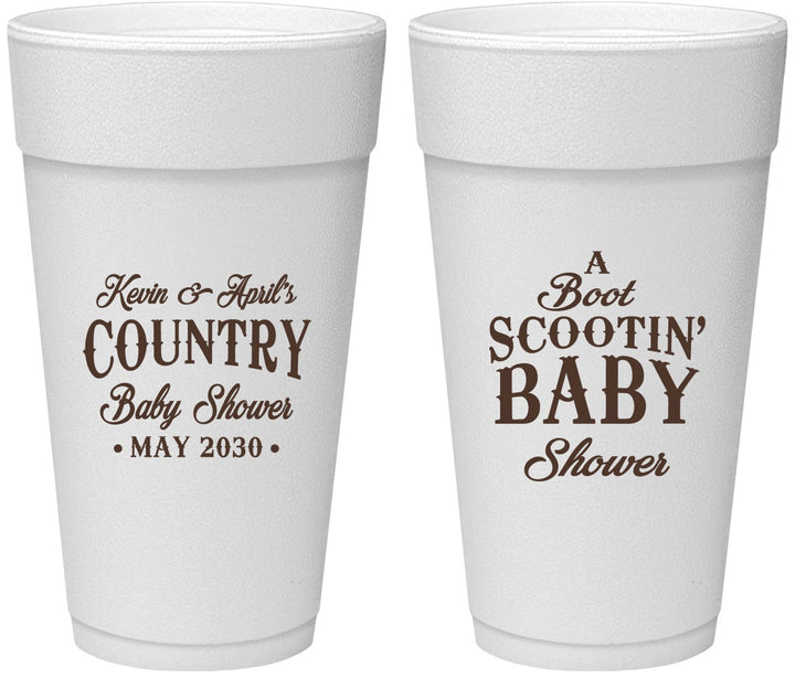 Personalized Baby Shower 24 oz Foam Cups - Boot Scootin | 90100