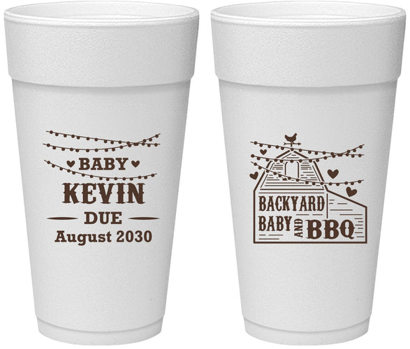 Personalized Baby Shower 24 oz Foam Cups - Baby And Bbq | 90101
