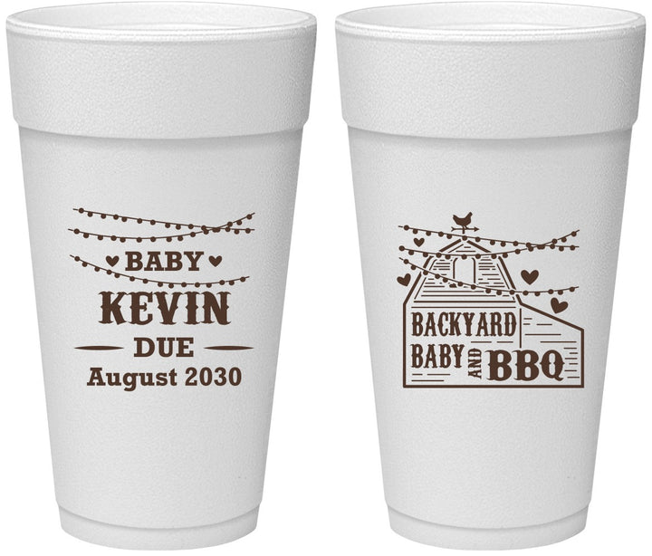 Personalized Baby Shower 24 oz Foam Cups - Baby And Bbq | 90101