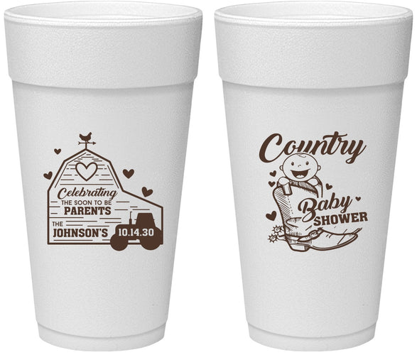 Personalized Baby Shower 24 oz Foam Cups - Farm Tractor Country | 90102