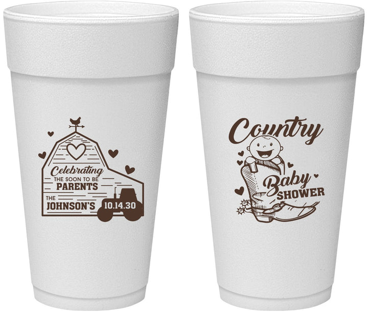 Personalized Baby Shower 24 oz Foam Cups - Farm Tractor Country | 90102