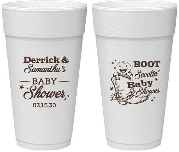 Personalized Baby Shower 24 oz Foam Cups - Boot Scootin | 90106