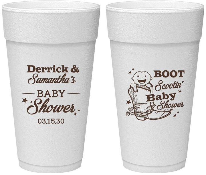 Personalized Baby Shower 24 oz Foam Cups - Boot Scootin | 90106