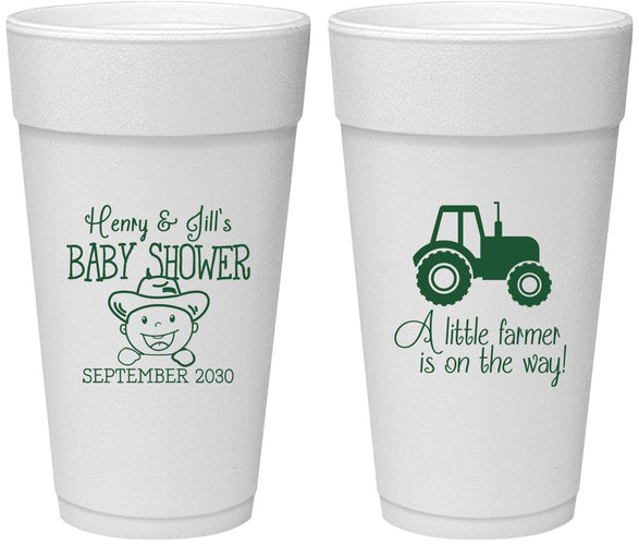Personalized Baby Shower 24 oz Foam Cups - Little Farmer | 90108