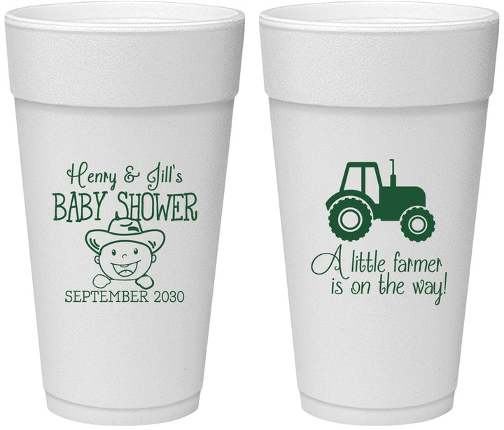 Personalized Baby Shower 24 oz Foam Cups - Little Farmer | 90108