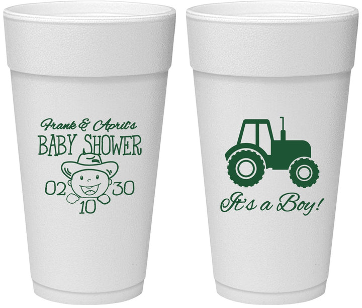 Personalized Baby Shower 24 oz Foam Cups - Tractor | 90109