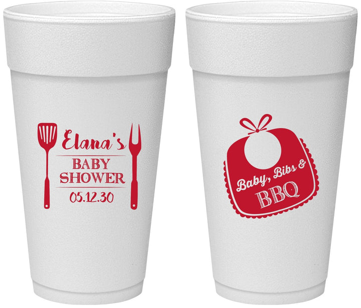 Personalized Baby Shower 24 oz Foam Cups - Beers Bbq Babies | 90114