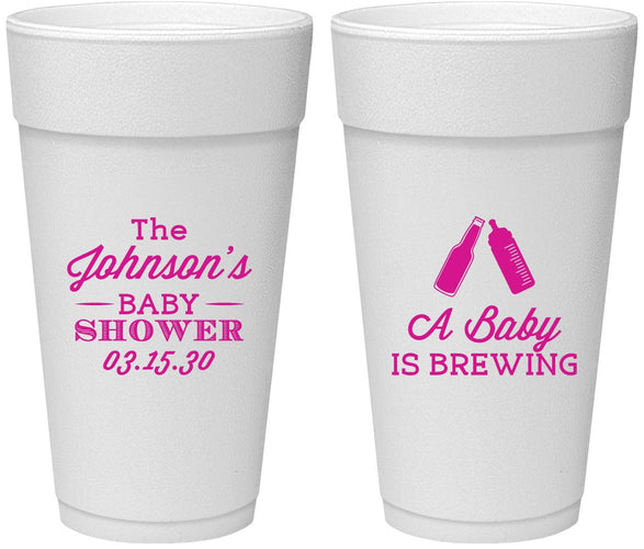 Personalized Baby Shower 24 oz Foam Cups - Baby Is Brewing | 90116