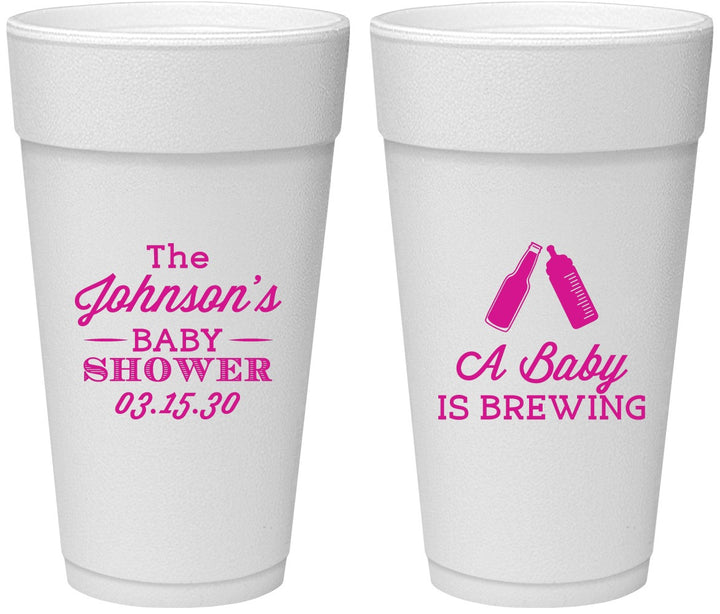 Personalized Baby Shower 24 oz Foam Cups - Baby Is Brewing | 90116