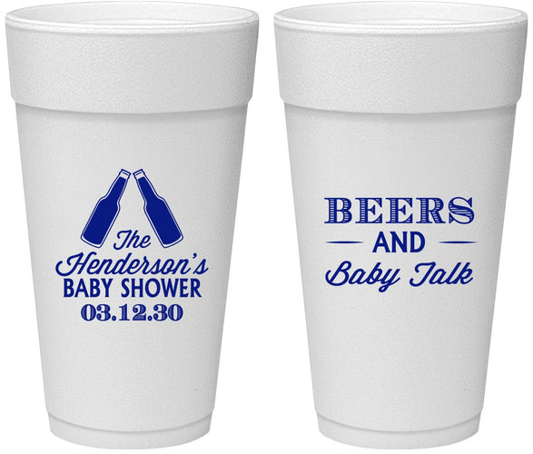 Personalized Baby Shower 24 oz Foam Cups - Beers And Baby Talk | 90117