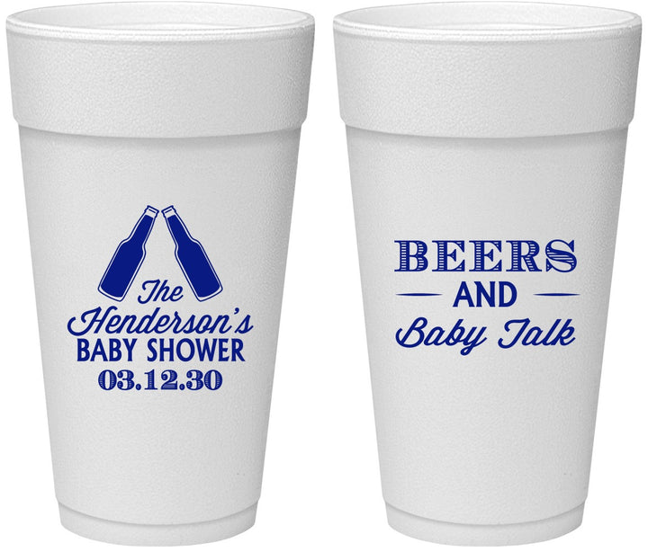 Personalized Baby Shower 24 oz Foam Cups - Beers And Baby Talk | 90117