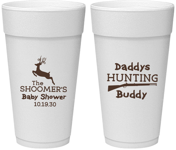 Personalized Baby Shower 24 oz Foam Cups - Hunting Deer | 90118