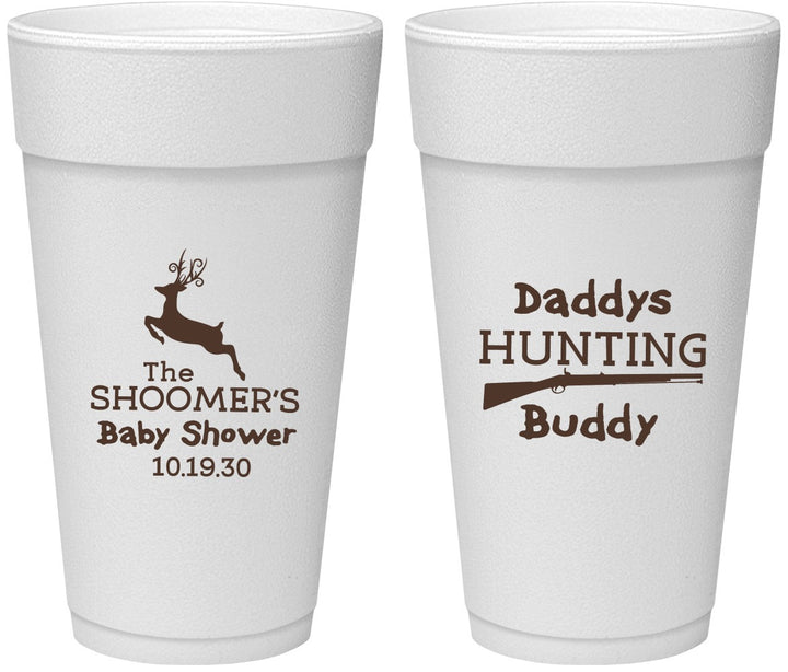 Personalized Baby Shower 24 oz Foam Cups - Hunting Deer | 90118