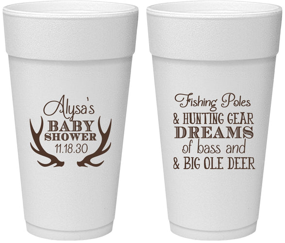 Personalized Baby Shower 24 oz Foam Cups - Bass Deer | 90120