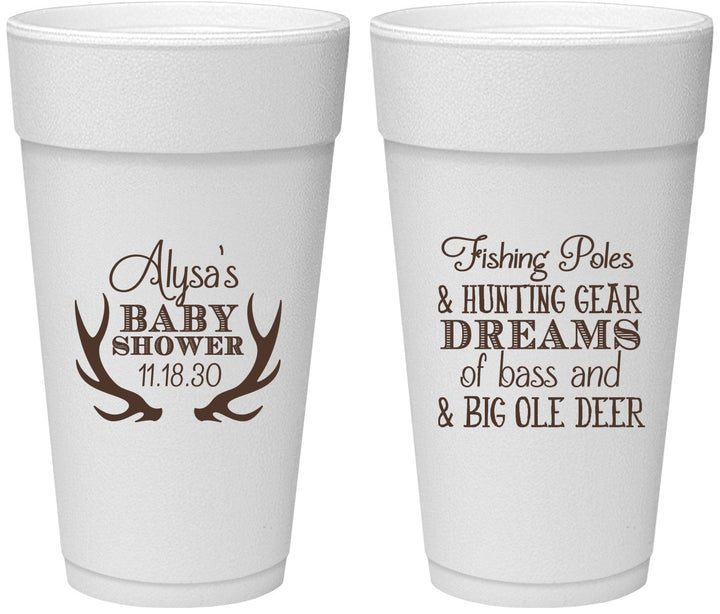 Personalized Baby Shower 24 oz Foam Cups - Bass Deer | 90120