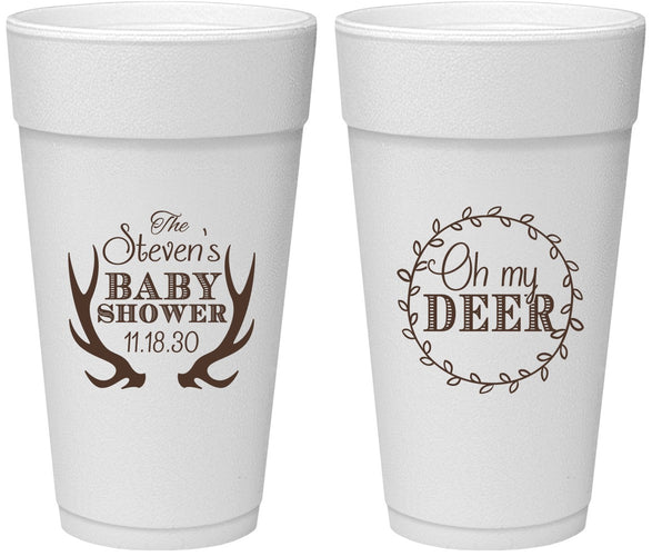 Personalized Baby Shower 24 oz Foam Cups - Oh My Deer Christmas | 90121