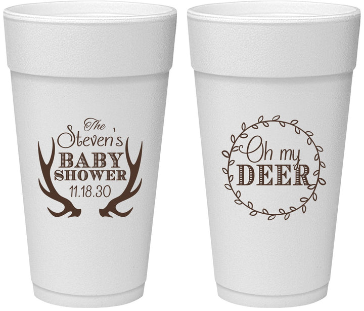 Personalized Baby Shower 24 oz Foam Cups - Oh My Deer Christmas | 90121