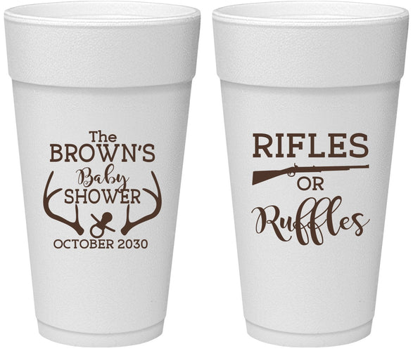 Personalized Baby Shower 24 oz Foam Cups - Rifles Or Ruffles | 90122