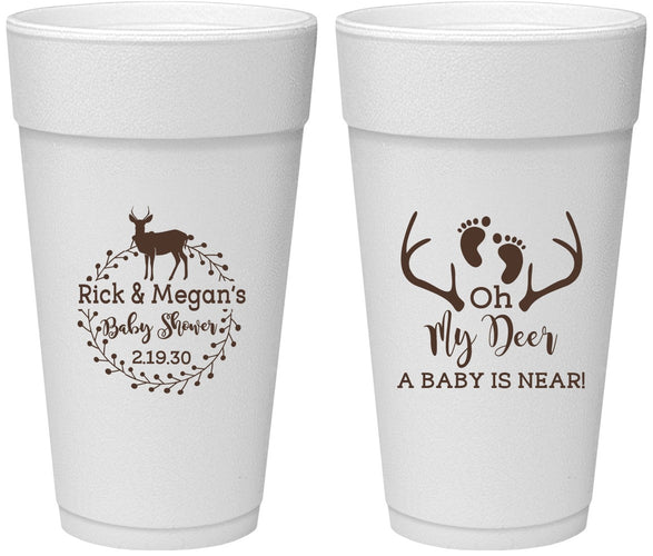 Personalized Baby Shower 24 oz Foam Cups - Oh My Deer | 90123