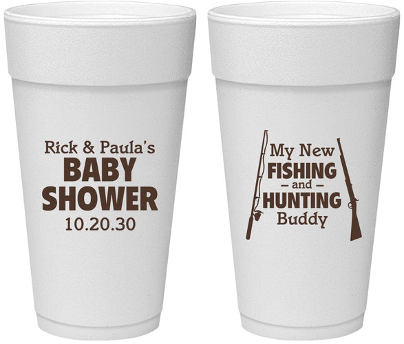 Personalized Baby Shower 24 oz Foam Cups - Fishing Hunting | 90126