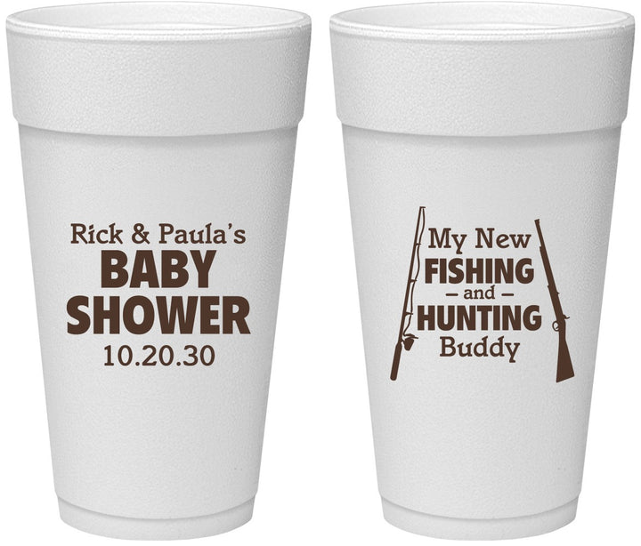 Personalized Baby Shower 24 oz Foam Cups - Fishing Hunting | 90126