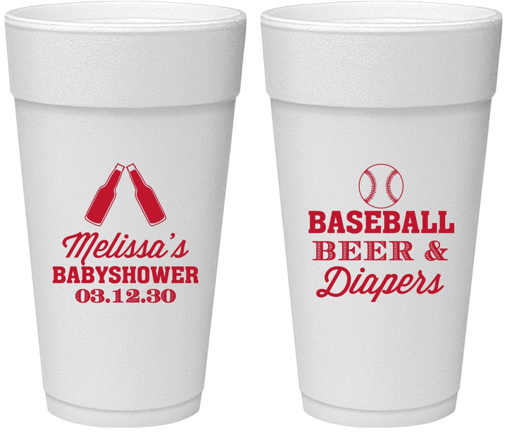 Personalized Baby Shower 24 oz Foam Cups - Baseball Beer Diapers | 90132
