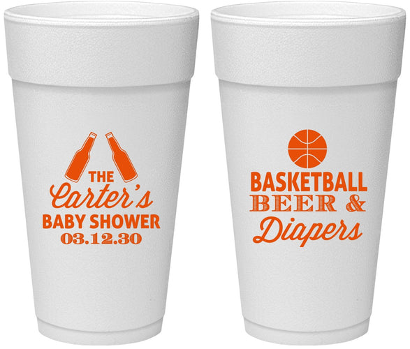 Personalized Baby Shower 24 oz Foam Cups - Basketball Beer Diapers | 90133