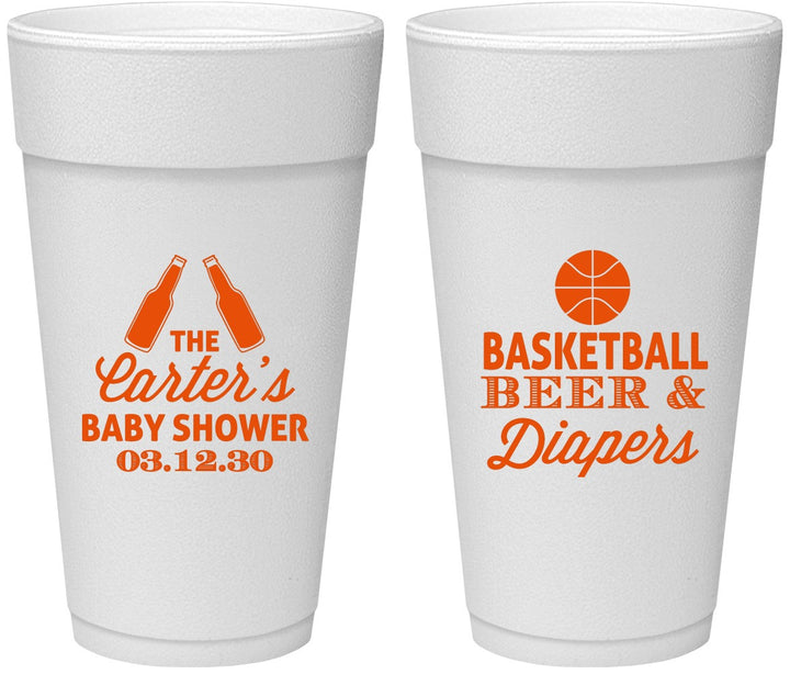 Personalized Baby Shower 24 oz Foam Cups - Basketball Beer Diapers | 90133