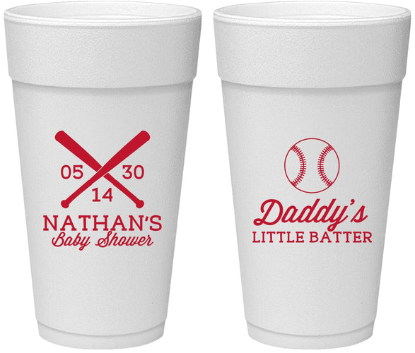 Personalized Baby Shower 24 oz Foam Cups - Baseball Little Batter | 90136