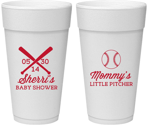 Personalized Baby Shower 24 oz Foam Cups - Baseball Little Pitcher | 90137