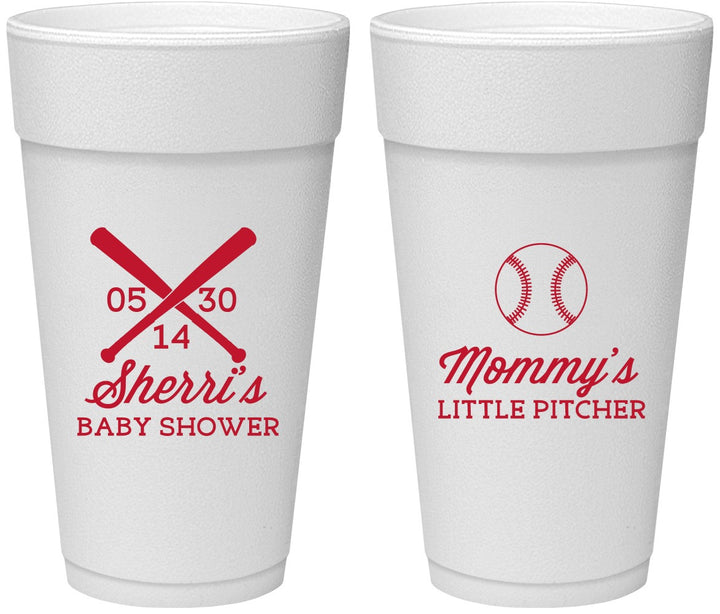Personalized Baby Shower 24 oz Foam Cups - Baseball Little Pitcher | 90137
