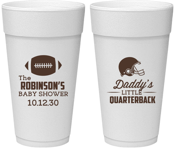 Personalized Baby Shower 24 oz Foam Cups - Football Little Quarterback | 90138