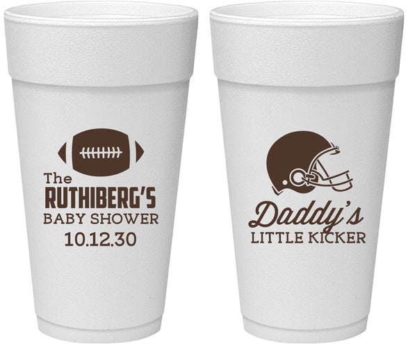 Personalized Baby Shower 24 oz Foam Cups - Football Little Kicker | 90139