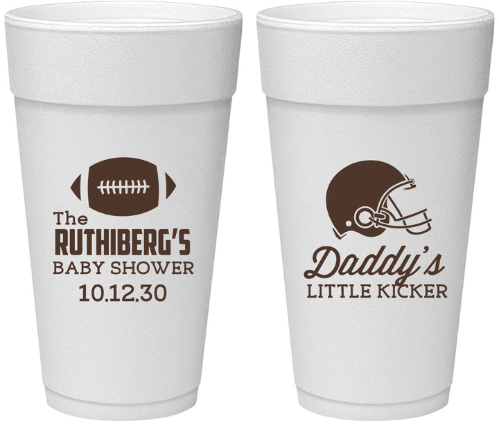 Personalized Baby Shower 24 oz Foam Cups - Football Little Kicker | 90139