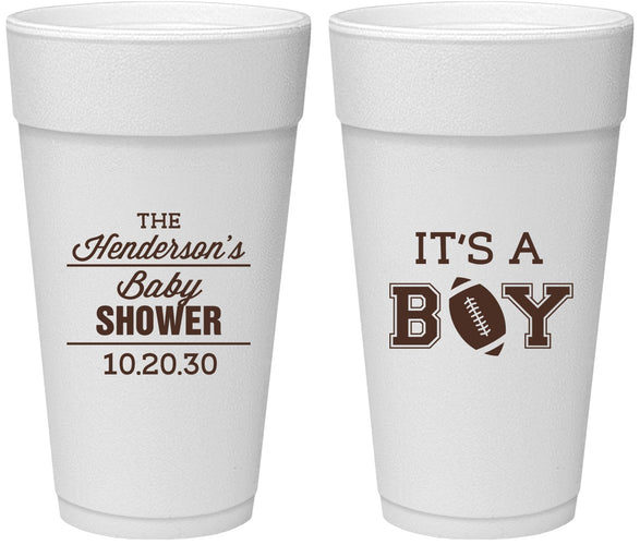 Personalized Baby Shower 24 oz Foam Cups - Football | 90142