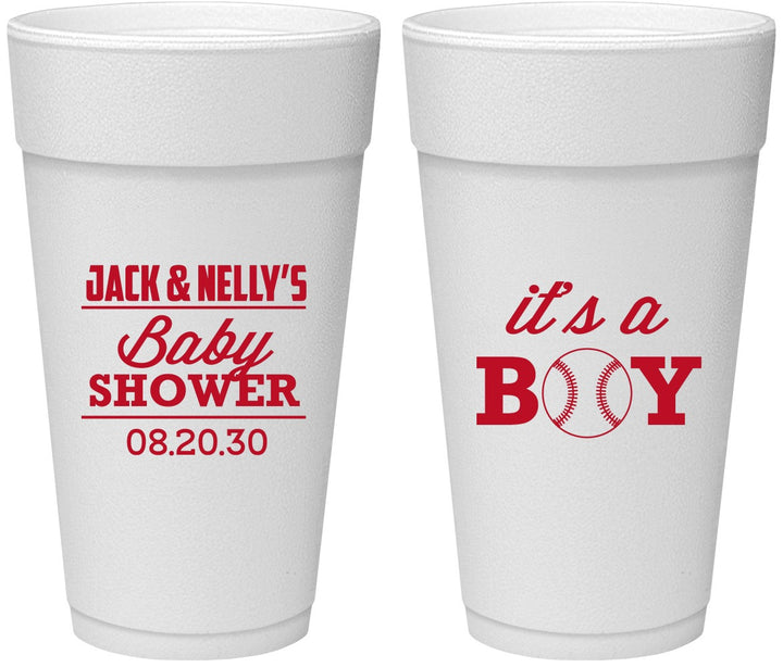 Personalized Baby Shower 24 oz Foam Cups - Baseball Its A Boy | 90143